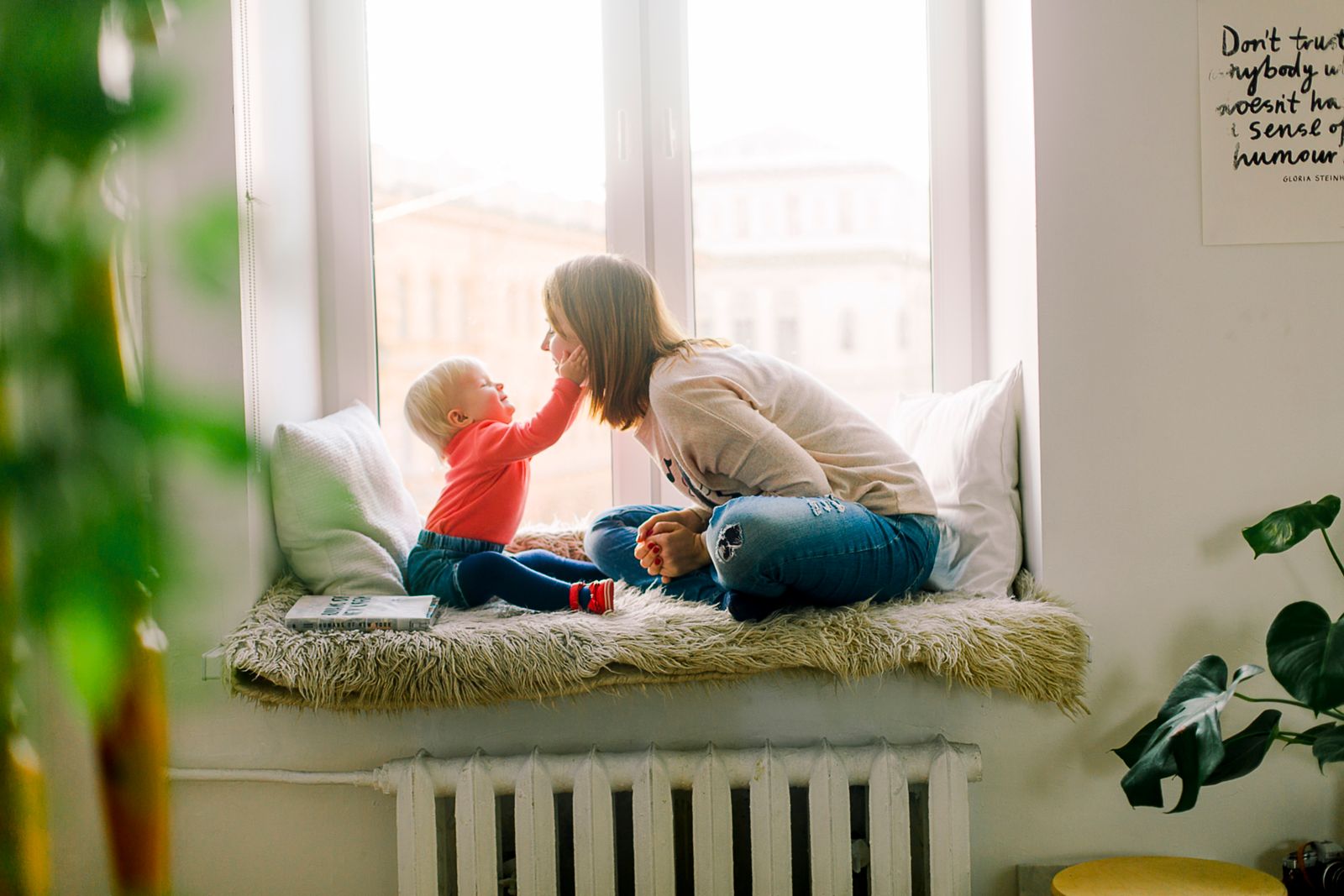 Mother and toddler sharing a warm moment at home